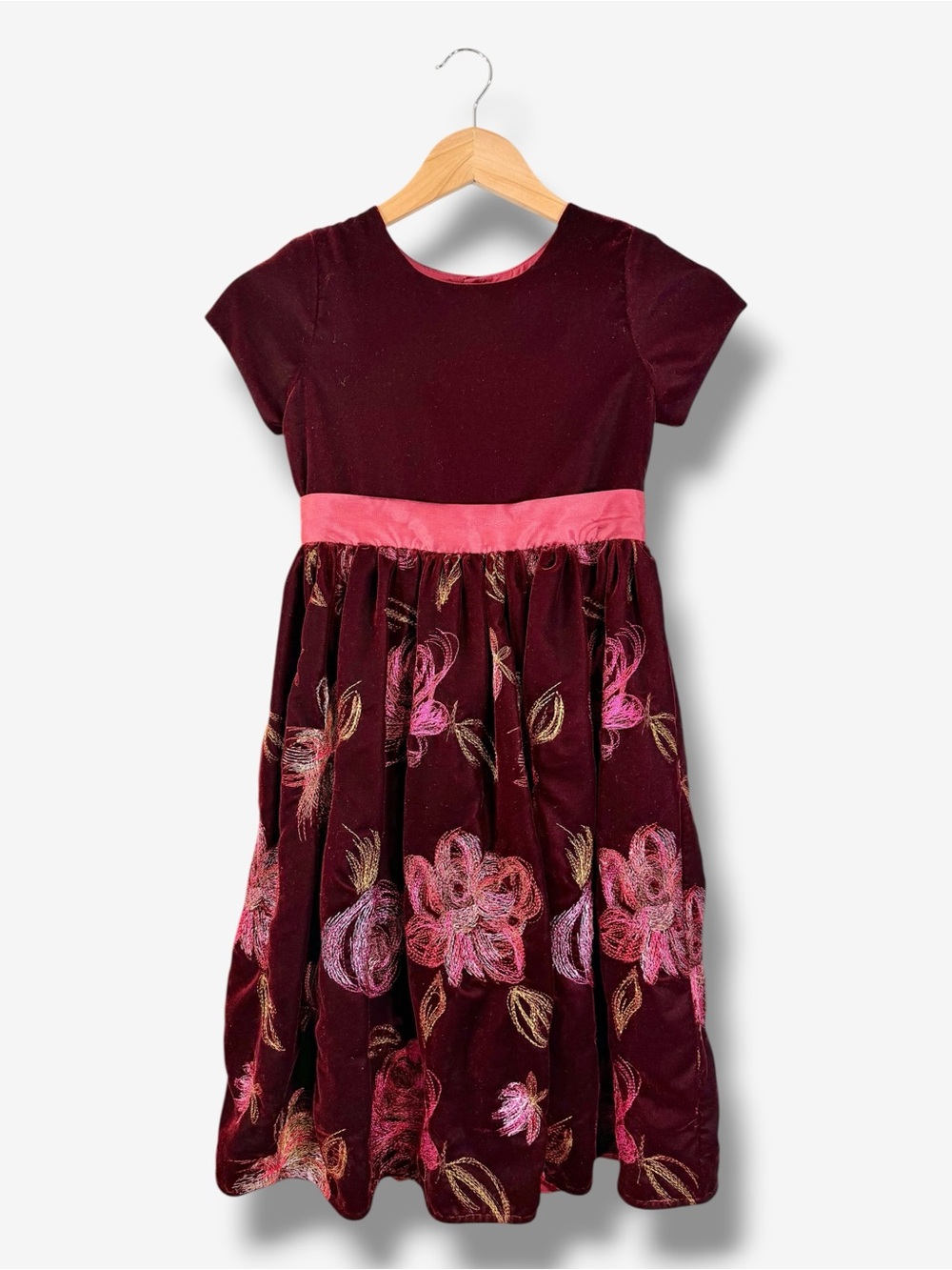 Isabel Garreton Girls 8 Burgundy Velvet Floral Embroidered Holiday Party Dress